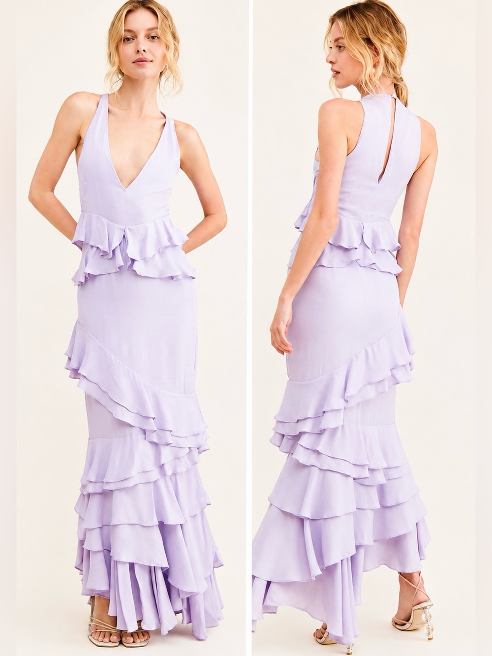 Let Me Be Femme Ruffle Maxi Dress Lavender Purple XS